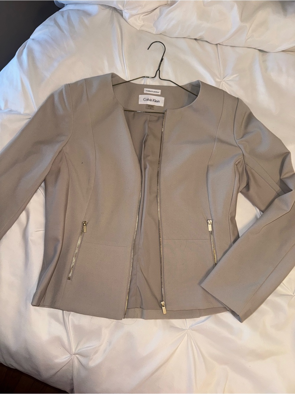 Calvin Klein Women's Light Beige Zip-Front Blazer - Picture 4 of 4